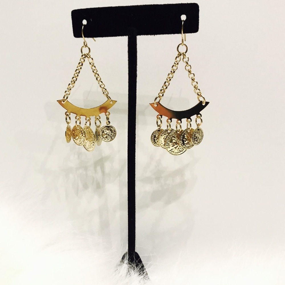 Womens Gold Gipsy Boho Coin Inspired Earrings